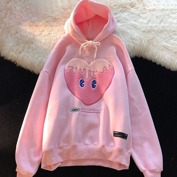 Hoodie Oversize Love Melt With Two Tone Color White Purple Pink Hoodie Lucu Lembut Berkualitas With Additional Love In Arm Hoodie Love Cartoon Mata Lucu Unik Hoodie Unisex Couple There is Nothing Can Stop It Korean Style