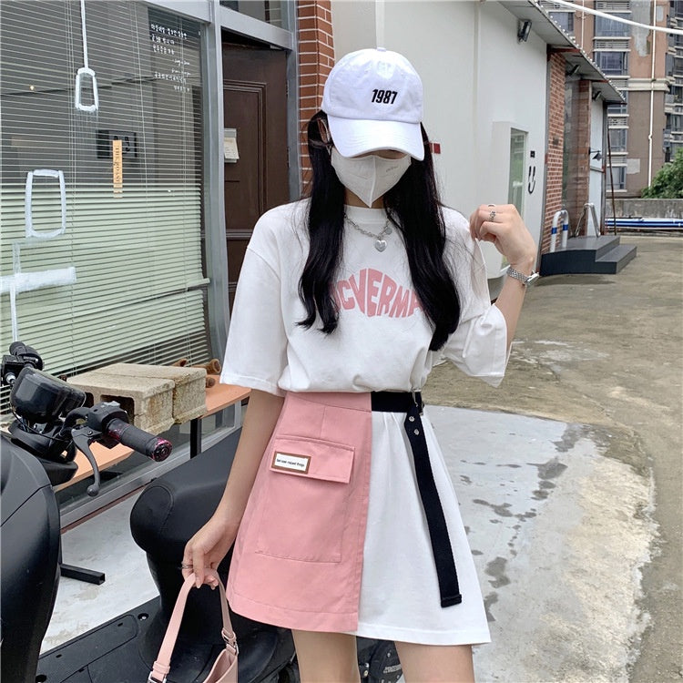 Dress Wanita Nocvermate Hitam Putih Selempang Pink Hitam Simple Trending Dress Pendek Korean Style