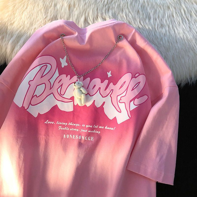 Kaos Oversize Bernovee With White Bear Chain Tshirt Love Living Things T-shirt Swag Green Black White Pink Kaos Couple Unik Berkualitas Unisex Aesthetic Ombre Korean Style Street Style