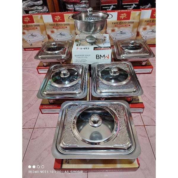 (HARGA PER PCS ECERAN) 1 PETAK ECERAN Fast Food TUTUP FULL KACA - PER PCS Prasmanan Stainless - Wadah Saji Masakan