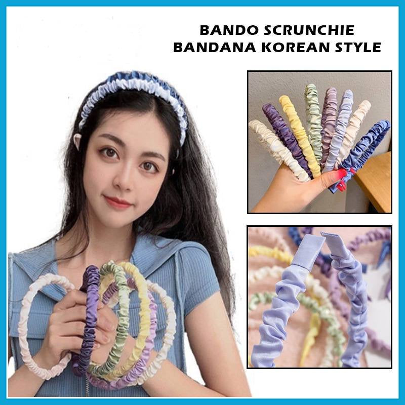 HR- Bando Scrunchie Korea / Headband Satin Kerut / Bandana Rambut Kain Polos / Bando Wanita Aksesoris Rambut Pita Korean Fashion Style