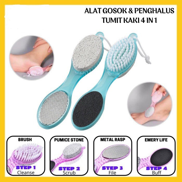 HR-Sikat Kaki 4 Sisi Alat Penggosok Tumit Kapalan | 4 in 1 Pedicure Paddle Brush Penghalus Tumit Perawatan Telapak Kaki Kasar | 4 Step Callus Remover