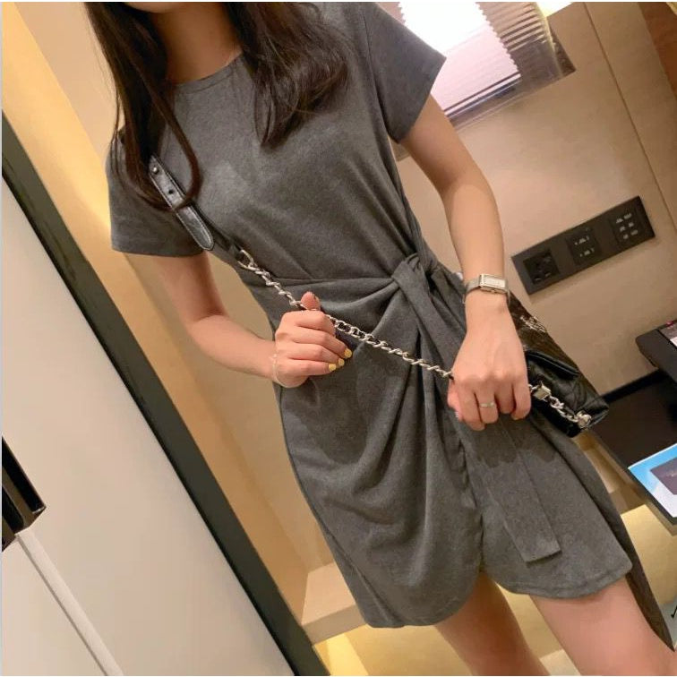 Dress Wanita Wrapping Hitam Abu-Abu Dress Santai High Class Dress Model Santai Hang Out Dress High Quality Dress Pendek Dress Pesta Dress Simple Polos Elegan Casual Korean Style