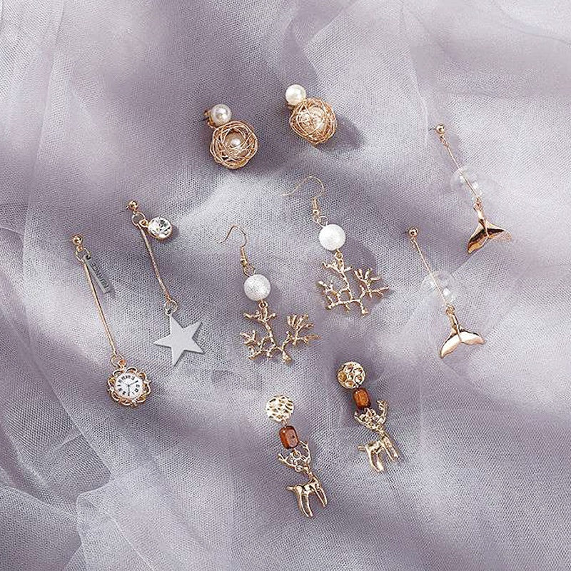 Anting Wanita Winter Snowflakes Jam Bintang Ekor Lumba Lumba Rusa Musim Salju Winter Season Woman Earrings Anting Berkualitas Natal Korean Style