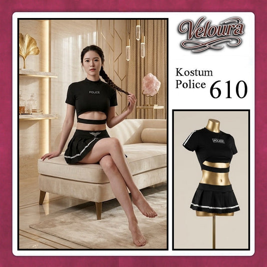 Pekalongan Veloura Police Cosplay Set - Lingerie Kostum Polwan Seksi K-Pop Style Officer 610