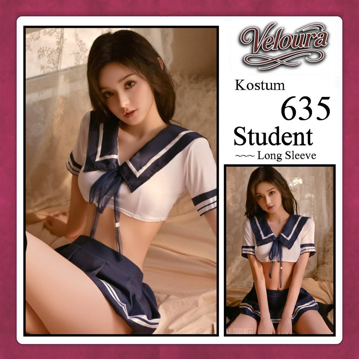 Pekalongan Veloura Student Cosplay Set - Lingerie Kostum Seragam Sekolah Seksi Sailor Crop Top & Pleated Mini Skirt 635