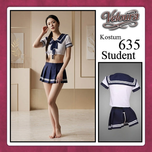 Pekalongan Veloura Student Cosplay Set - Lingerie Kostum Seragam Sekolah Seksi Sailor Crop Top & Pleated Mini Skirt 635