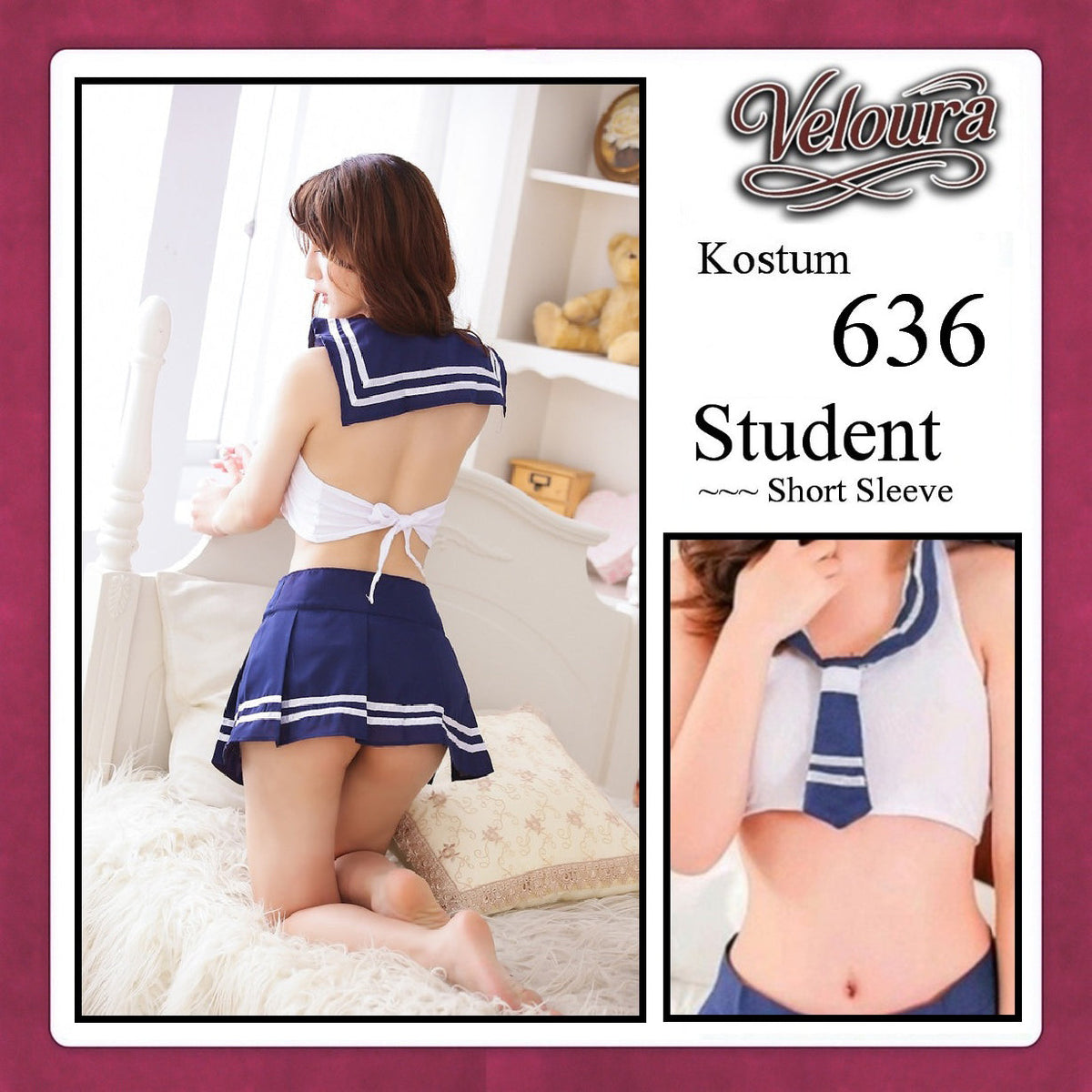 Pekalongan Veloura Pakaian Sexy Lingerie Wanita dan Cosplay Seksi Student Crop Top - 636