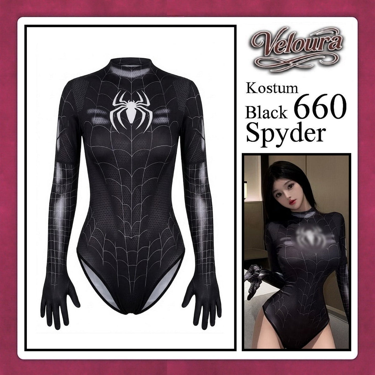 Pekalongan Veloura Sexy Lingerie Pakaian Kostum Cosplay Tema Black Lady Spyder Girl - 660