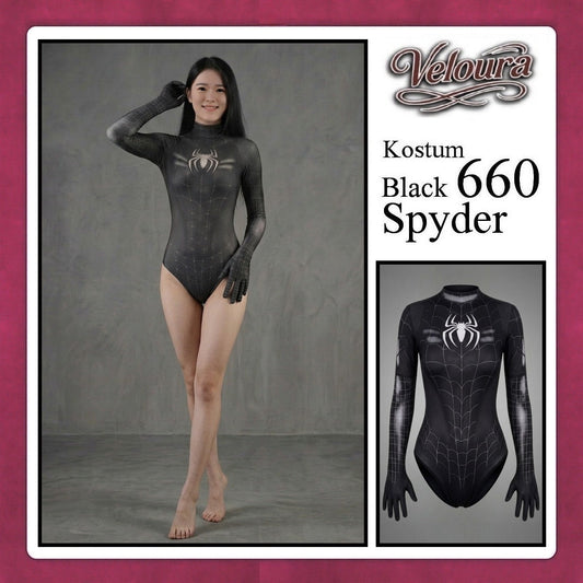 Pekalongan Veloura Sexy Lingerie Pakaian Kostum Cosplay Tema Black Lady Spyder Girl - 660