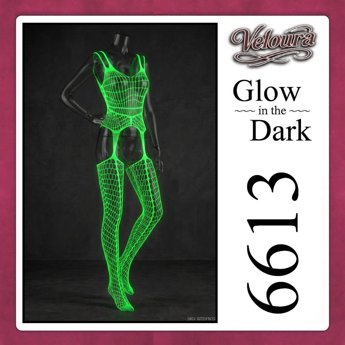 Pekalongan Veloura Bodysuit Spandek Sexy Lingerie Glow in the Dark Net Clothes - GITD 6613