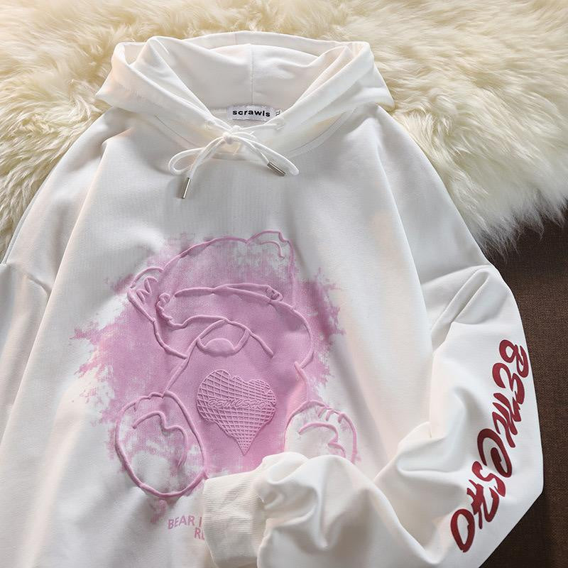 Hoodie Oversize Bear Splash Lucu Imut Hoodie Pink Bordir Timbul Elegan Bemesho Bear is Absolutely Reliable Cute Couple Unisex Hoodie Street Style Teddy Bear Hide And Seek Korean Style