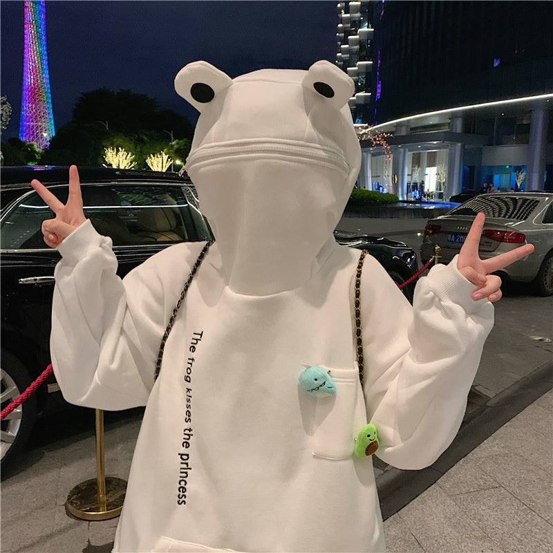 Hoodie Oversize Katak Kodok Korea Hoodie Topi Full Zipper Lucu Avocado Dino Hoodie Unisex Besar Korean Style