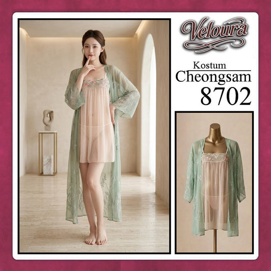 Pekalongan Veloura Pakaian Cheongsam Mini Kostum Lingerie Set Dress Sexy Model Baju China 8702