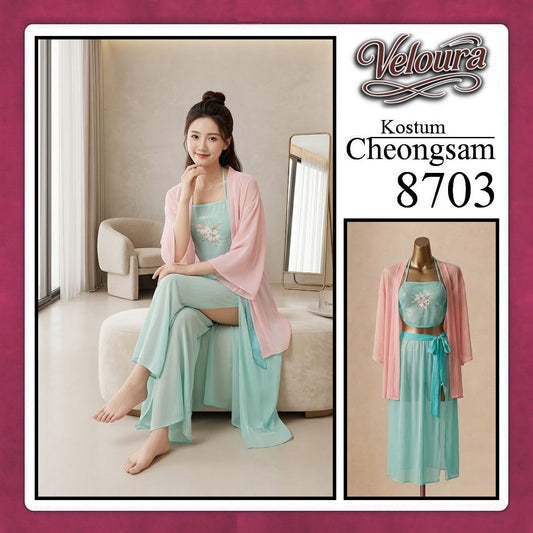 Pekalongan Veloura Pakaian Cheongsam Mini Kostum Lingerie Set Dress Sexy Model Baju China 8703