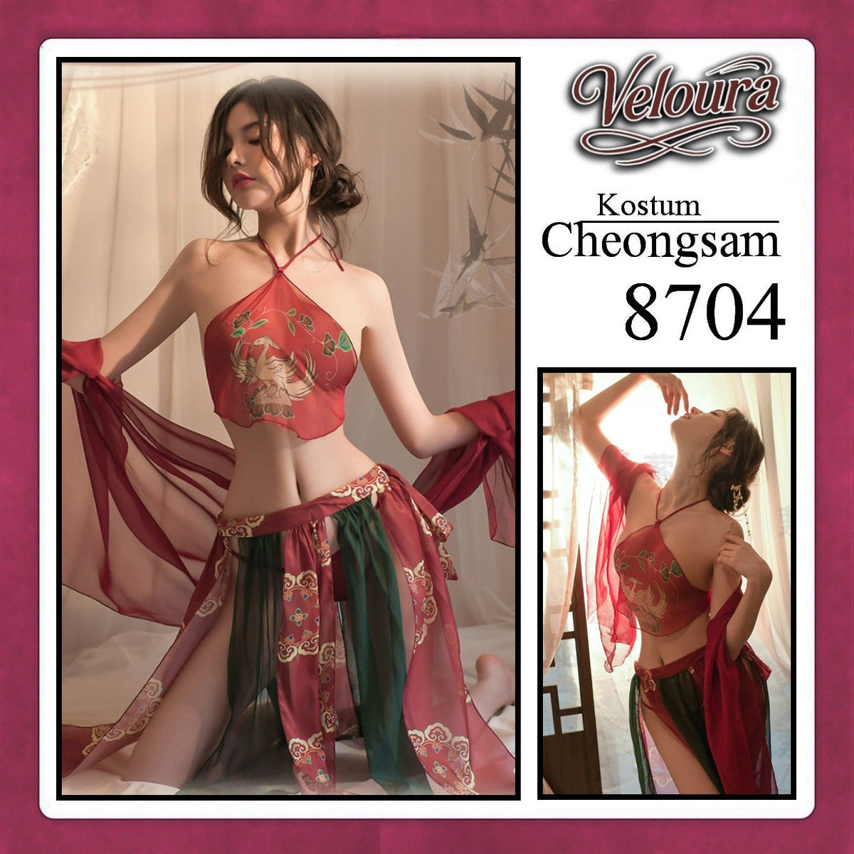 Pekalongan Veloura Pakaian Cheongsam Mini Kostum Lingerie Set Dress Sexy Model Baju China 8704