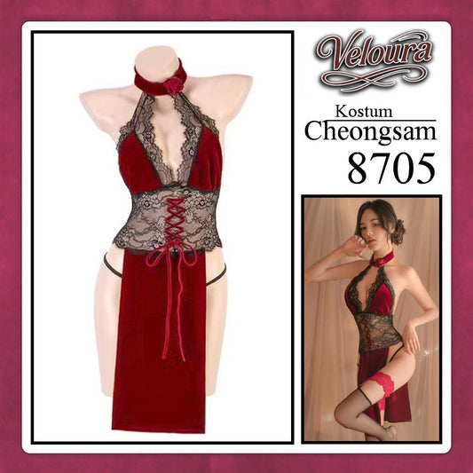 Pekalongan Veloura Pakaian Cheongsam Mini Kostum Lingerie Set Dress Sexy Model Baju China 8705