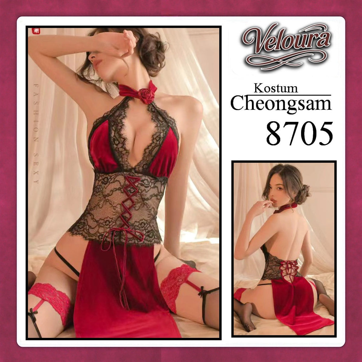 Pekalongan Veloura Pakaian Cheongsam Mini Kostum Lingerie Set Dress Sexy Model Baju China 8705