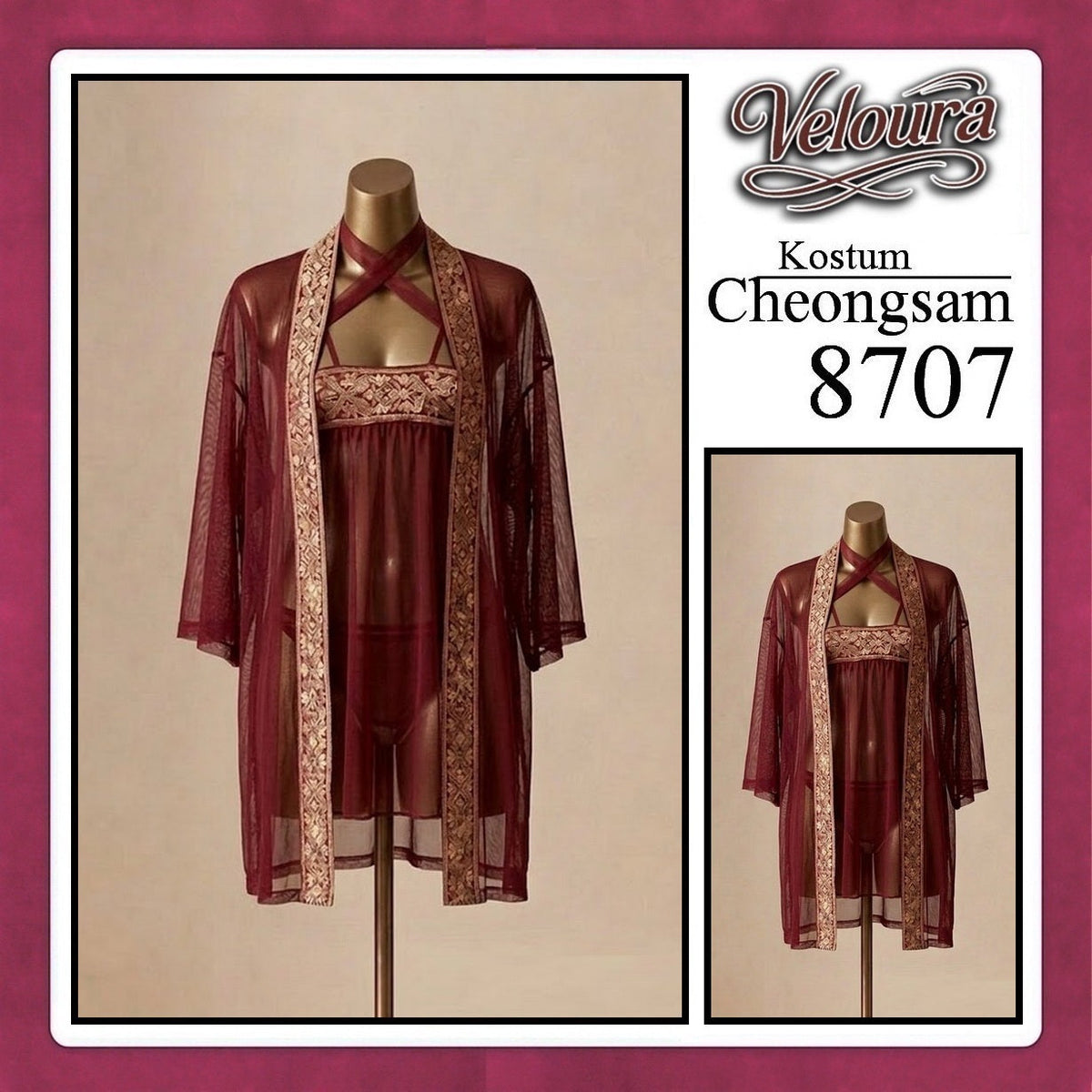 Pekalongan Veloura Pakaian Cheongsam Mini Kostum Lingerie Set Dress Sexy Model Baju China 8707