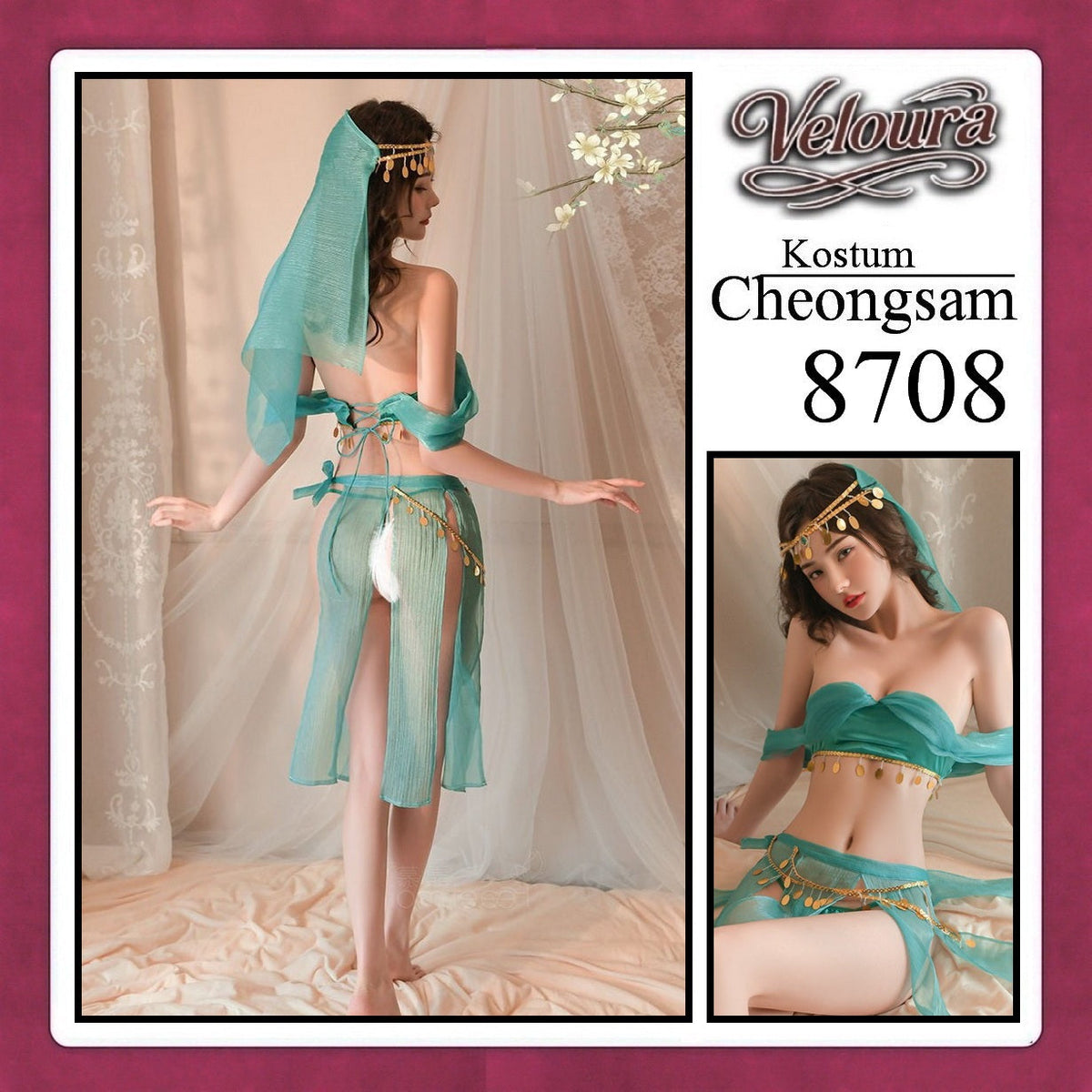 Pekalongan Veloura Pakaian Cheongsam Mini Kostum Lingerie Set Dress Sexy Model Baju China 8708