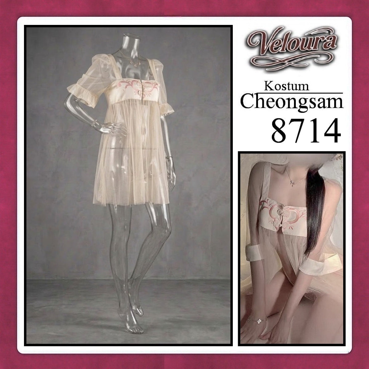 Pekalongan Veloura Pakaian Cheongsam Mini Kostum Lingerie Set Dress Sexy Model Baju China 8714