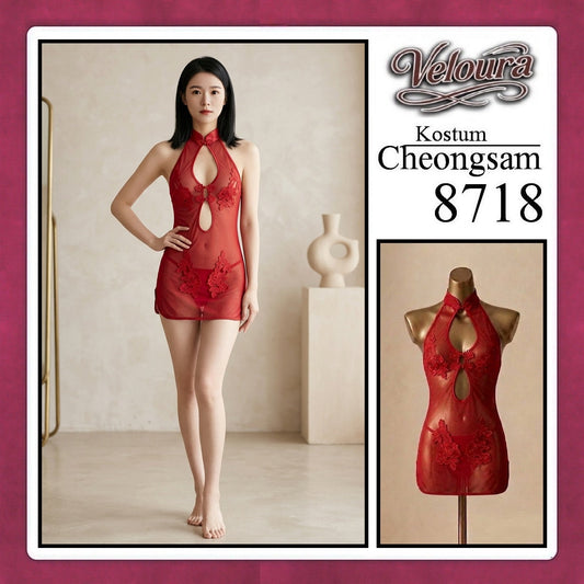 Pekalongan Veloura Pakaian Cheongsam Mini Kostum Lingerie Set Dress Sexy Model Baju China Red And White 8718