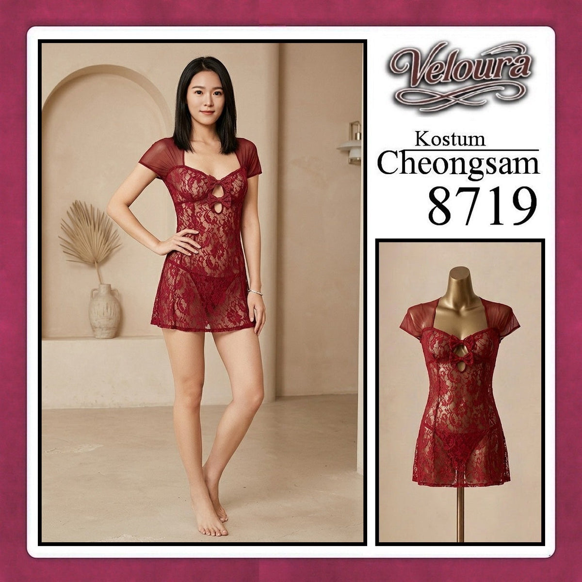 Pekalongan Veloura Pakaian Cheongsam Mini Kostum Lingerie Set Dress Sexy Model Baju China 8719