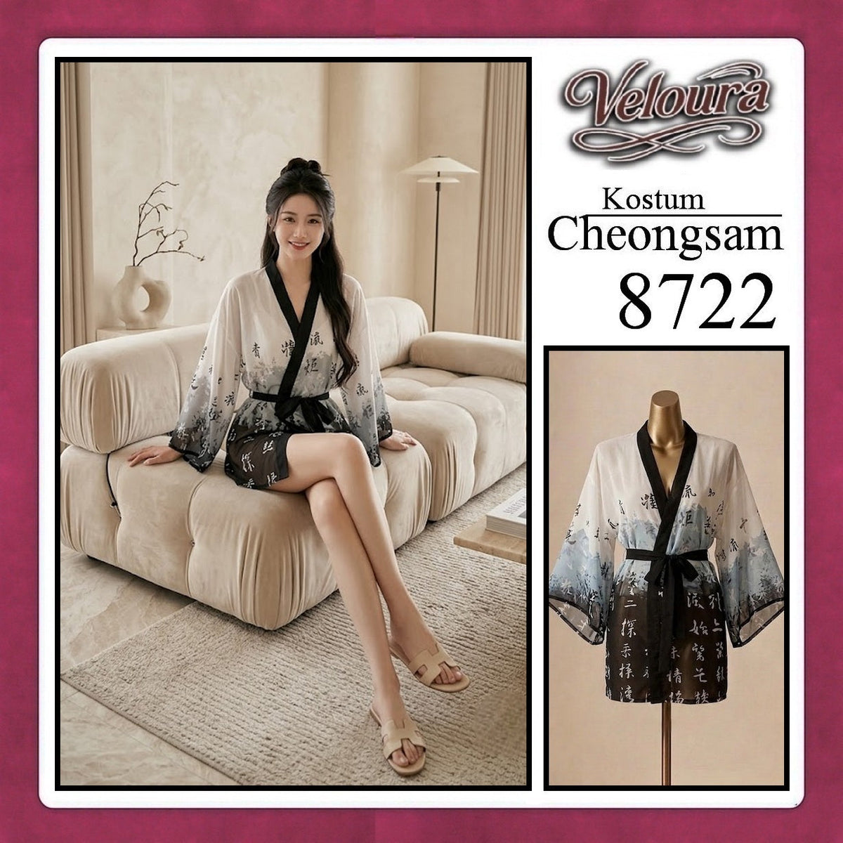 Pekalongan Veloura Pakaian Cheongsam Mini Kostum Lingerie Set Dress Sexy Model Baju China 8722