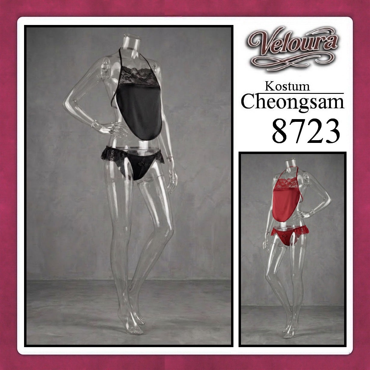 Pekalongan Veloura Pakaian Cheongsam Mini Kostum Lingerie Set Dress Sexy Model Baju China 8723