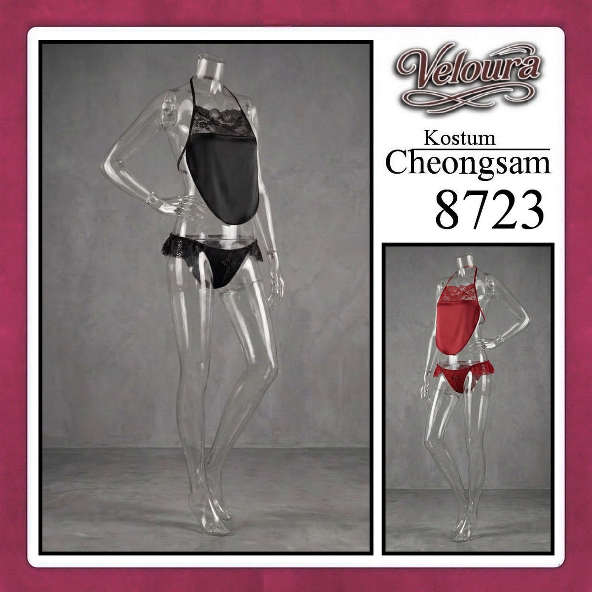 Pekalongan Veloura Pakaian Cheongsam Mini Kostum Lingerie Set Dress Sexy Model Baju China 8723