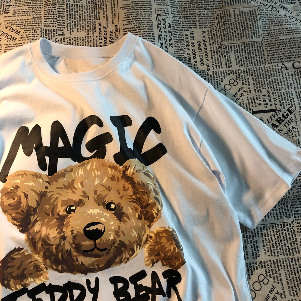 Kaos Oversize Magic Teddy Bear Kaos Couple T-shirt Hitam Putih Circle Of Modes Kaos Berkualitas Korean Style
