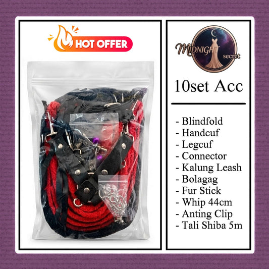 Pekalongan Midnight Pack 10 in 1 Accessories Erotic Game BDSM Set - Black-Red