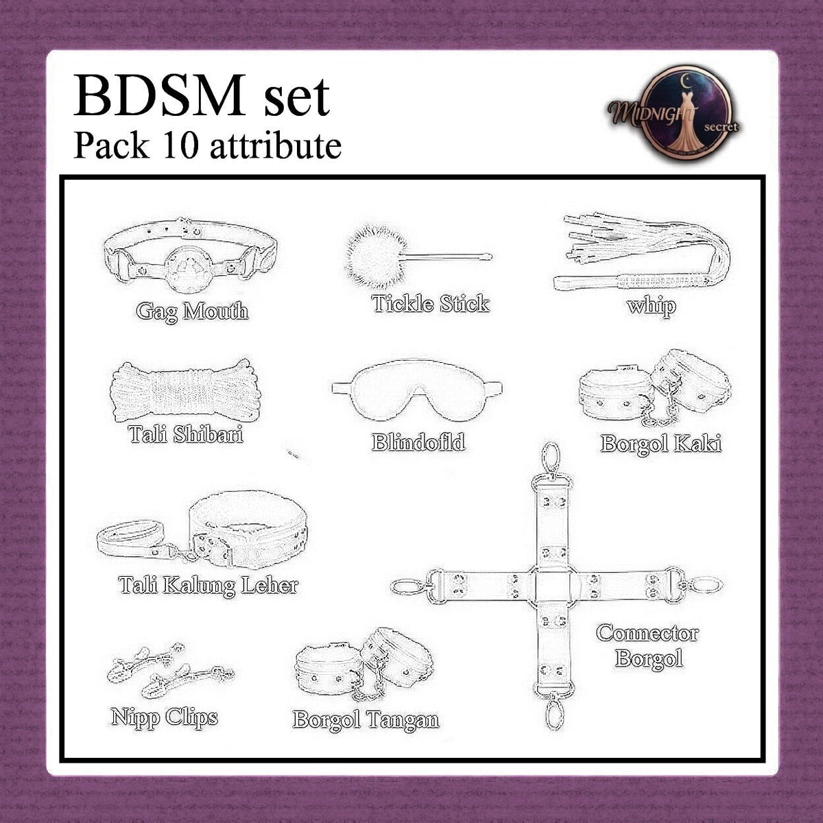 Pekalongan Midnight Pack 10 in 1 Accessories Erotic Game BDSM Set - Pink