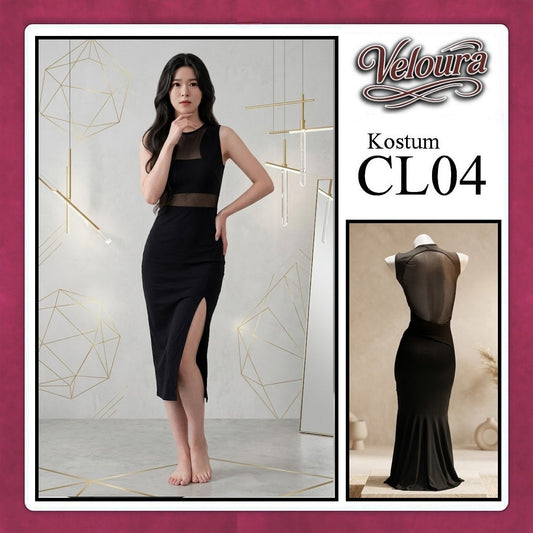 Pekalongan Veloura Pakaian Wanita Long Dress Panjang Hitam - CL04