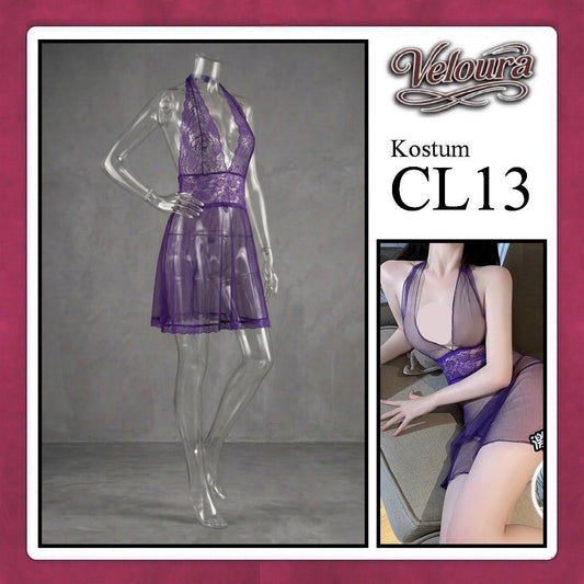 Pekalongan Veloura Pakaian Set Wanita Dress Malam Lingerie Tipis Mini Transparant - CL13 - Purple