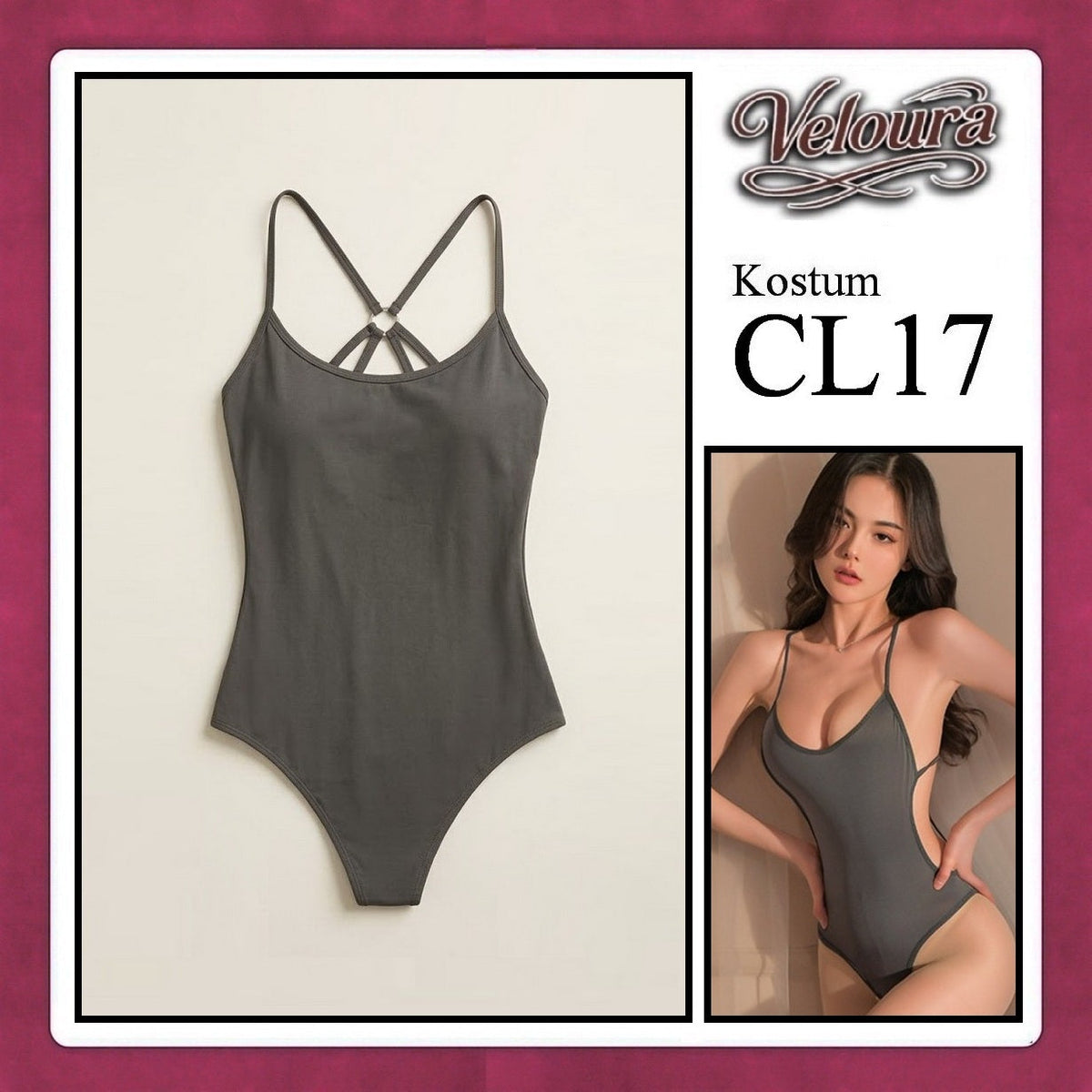 Pekalongan Veloura Pakaian Wanita Sexy Lingerie - CL17 - Cross Back / Black Gray