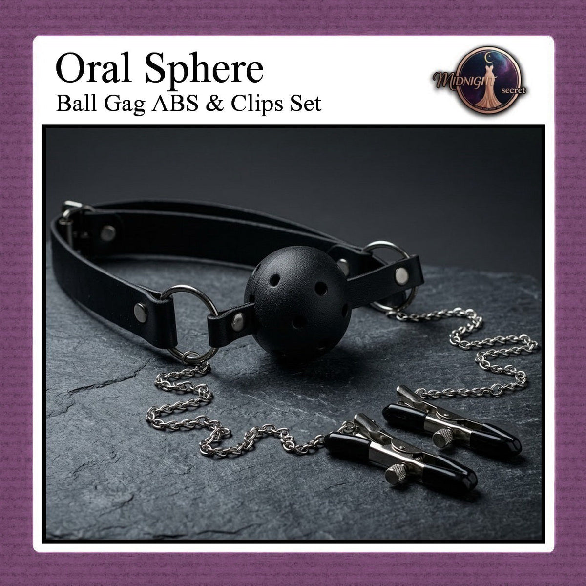 Pekalongan Midnight Mouth GAG - Silent Command - Ball Gag ABS & Nipple Clips Set