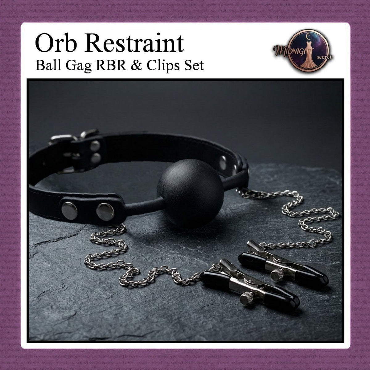 Pekalongan Midnight Mouth GAG - Silent Command - Ball Gag RBR & Nipple Clips Set