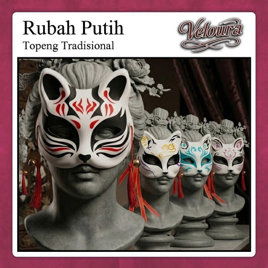 Pekalongan Veloura Cosplay Rubah Putih – Topeng Tradisional Kitsune Japanese Fox Mask