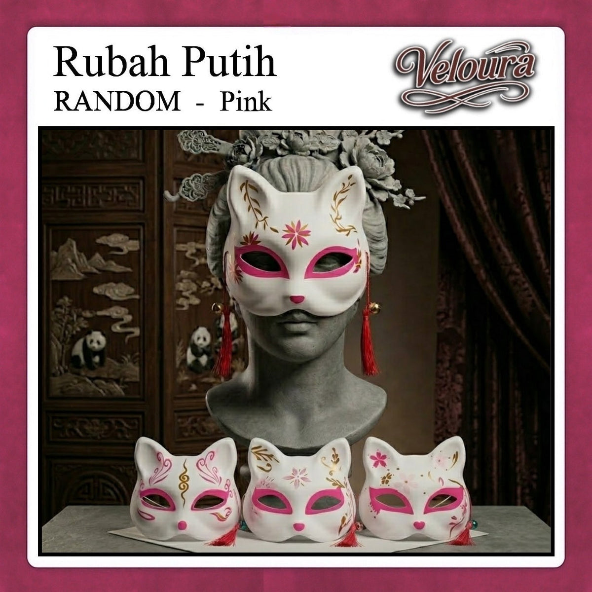 Pekalongan Veloura Cosplay Rubah Putih – Topeng Tradisional Kitsune Japanese Fox Mask