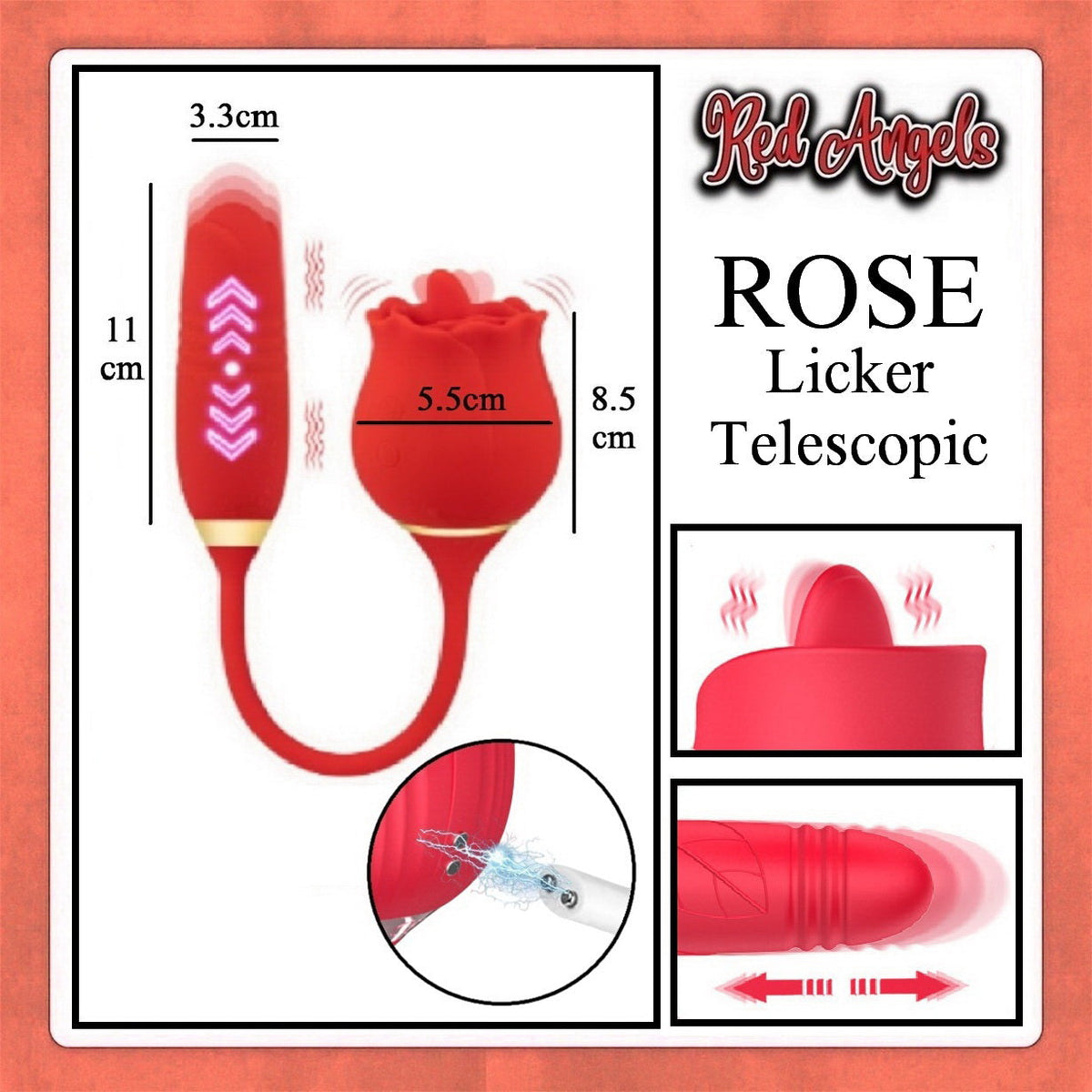 Pekalongan Red Angels Vibrator Wanita ROSE Telescopic Charger Licker Pink