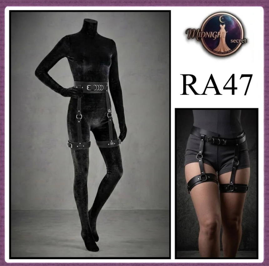 Midnight Body Sexy Harness RA47 - Lingerie Fashion Gothic Streetwear PU Leather