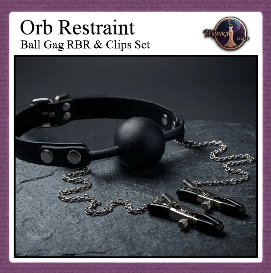 Midnight Mouth GAG - Silent Command - Ball Gag RBR & Nipple Clips Set