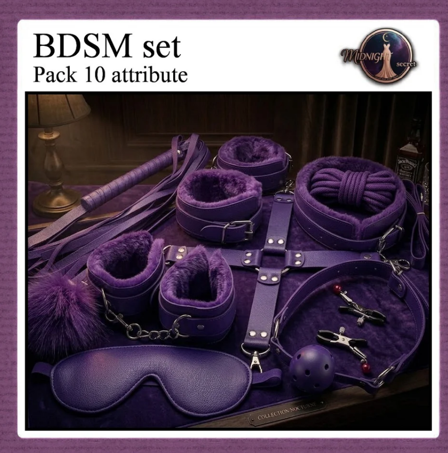 Midnight Pack 10 in 1 Accessories Erotic Game BDSM Set - Purple