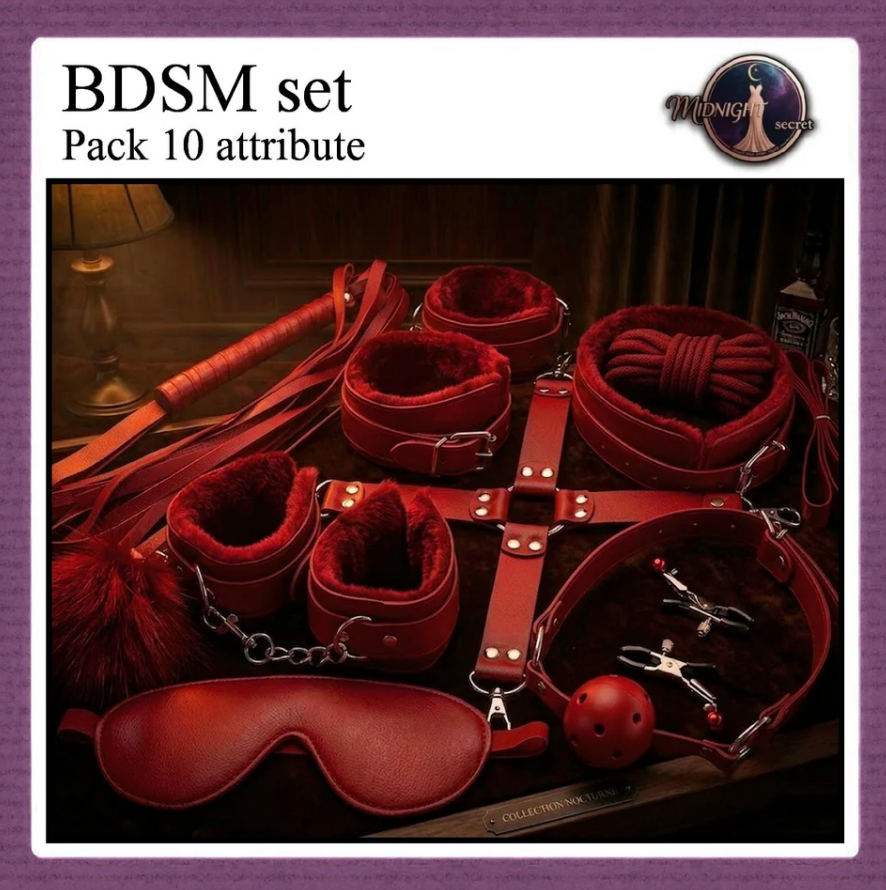 Midnight Pack 10 in 1 Accessories Erotic Game BDSM Set - Red