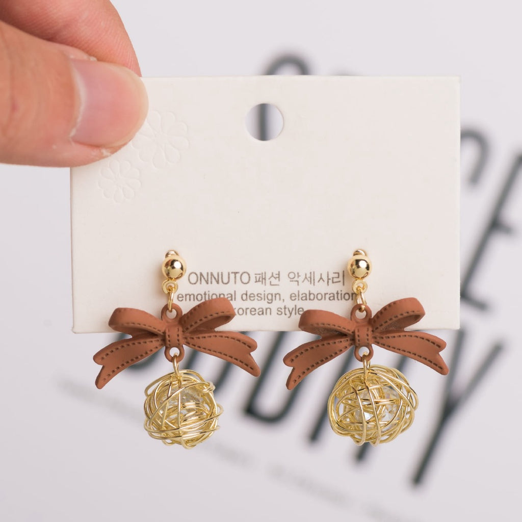 Anting Pita Bola Sarang Lucu Simple Elegan Anting Coklat Gold Outline Cute Woman Earrings Anting Berkualitas Korean Style