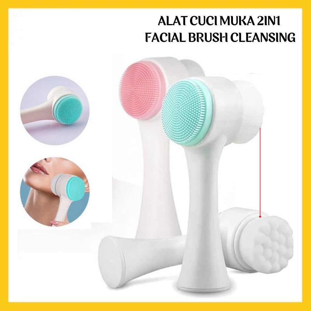 HR- Alat Cuci Muka 2in1 Facial Brush Cleansing Silicone Sikat Pembersih Wajah 2 Sisi Silikon Bulu Halus