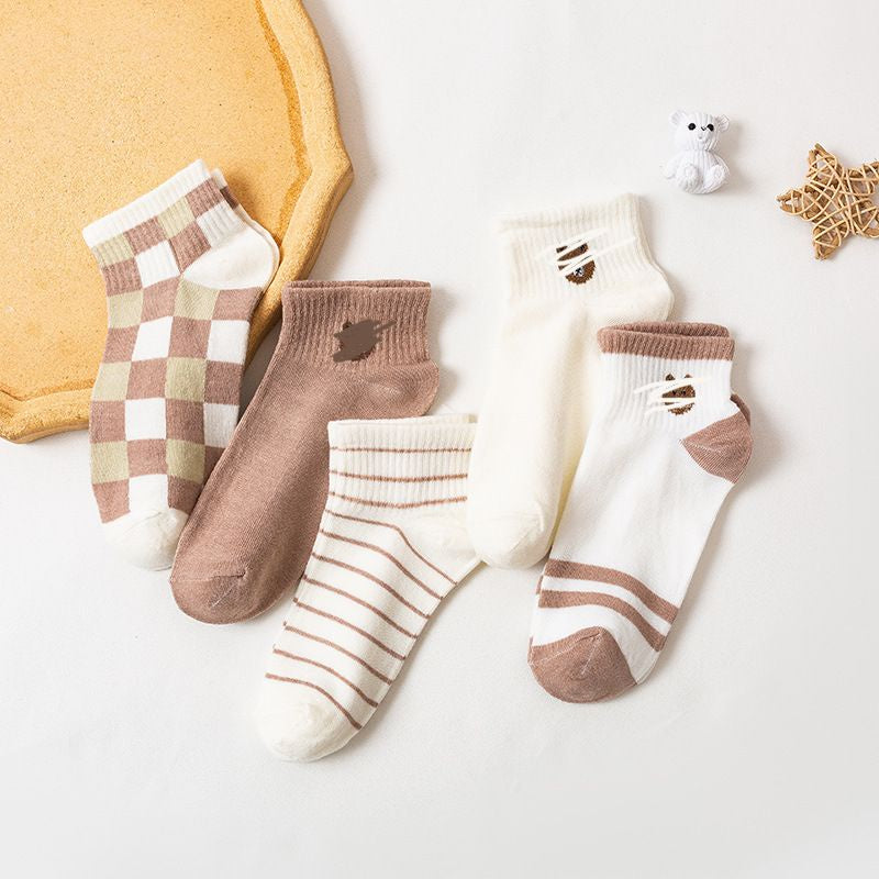 Kaos Kaki Bear Chocolate Cute Women Socks Import Kaos Kaki Berkualitas Square White Kaos Kaki Beruang Korean Style