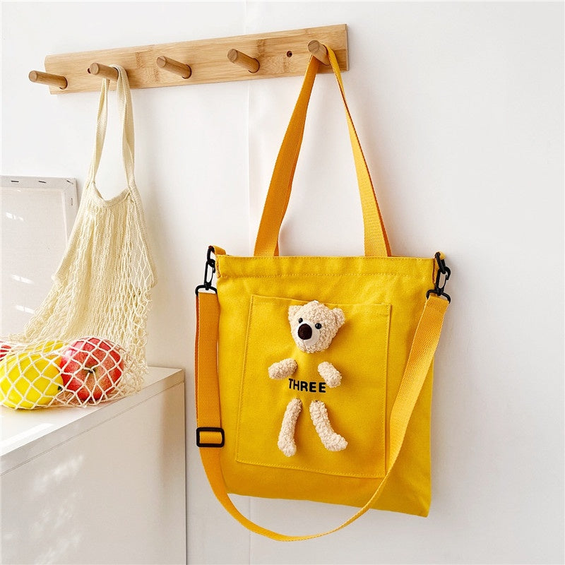 Tote Bag Beruang Lucu Teddy Bear Unisex Totebag Timbul Unik Resleting Berkualitas Tas Tote Kuliah Sekolah Big Capacity Korean Style