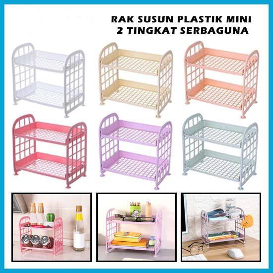 HR-Rak Susun Mini 2 Tingkat Tempat Penyimpanan Kosmetik Bumbu Dapur Peralatan Kamar Mandi Multifungsi